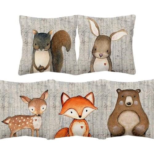 Cartoon Animals Fox Bear Squirrel Deer Cushion Cover Throw Pillow Case Home Decor 45X45cm Living Room Decoration
