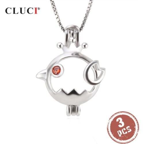 CLUCI 3pcs 925 Sterling Silver Rhinestone Chicken Cages Pendant for Necklace Making Silver 925 Cute Pendant for Women SC295SB
