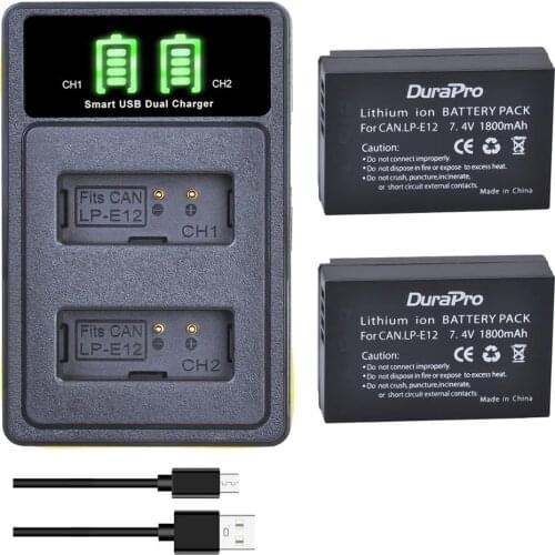DuraPro 2x 1800mAh LP-E12 LP E12 Baterie Charger with Type C Port For Canon EOS M50 M100 100D Kiss X7 Rebel SL1 DSLR Camera