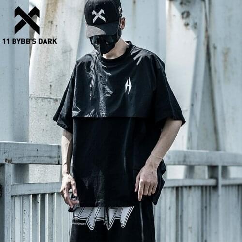 11 BYBBS DARK Hip Hop Patchwork Fake Two Pieces T Shirt Men Harajuku Short Sleeve Shirts Summer Oversized Tshirt Tee Streetwear