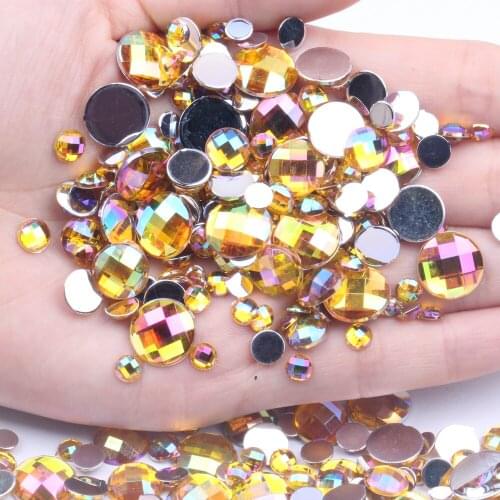 Acrylic Flat Back Round Earth Facets Gold AB Acrylic Beads Nail Art Rhinestone Glue On Beads Decorate
