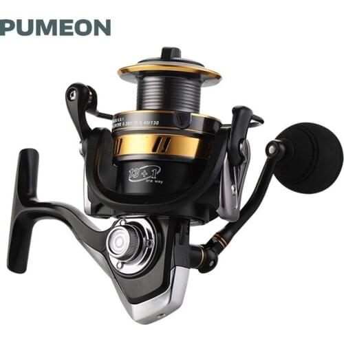 PUMEON Fishing Reel 5.5:1 Gear Ratio 13+1 Bearings 10KG Max Drag Metal Spool Spinning Reel Lightweight Left/Right Hand Wheels