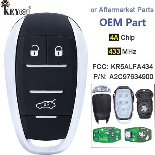 KEYECU 433MHz 4A Chip FCC ID: KR5ALFA434 Replacement 3 Button Flip Remote Key Fob for Alfa Romeo Giulia Stelvio 2015-2020