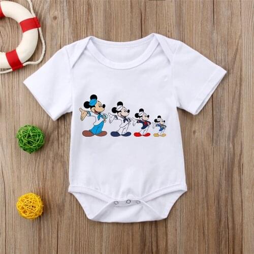 Summer Baby Rompers Short Sleeve White O-neck Newborn Jumpsuit Bodysuit Mickey Mouse Printed Baby Boys Girls Clothes 0-12M