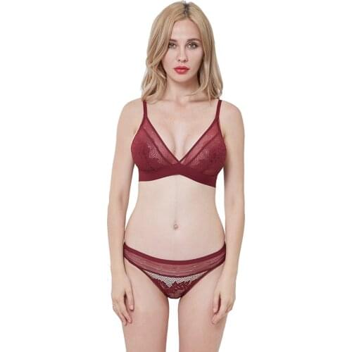 Embroidery Flower Ultra thin Transparent Bra Set of Underwear Women Sexy Bralette Deep V Wireless Mesh Lingerie