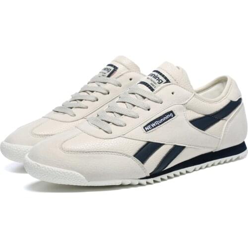 Breathable Mens Running Shoes Retro Sneakers Genuine Leather Flats Women Sports Shoes Outdoor Walking Light Athletic Trainers