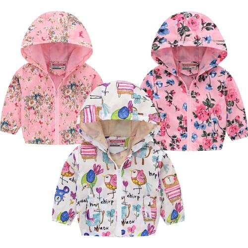 Jacket For Girls Jaquetas Spring Autumn Windbreaker Coat Baby Kids Cartoon Printing Hooded Outwear Child Clothing Hoodies Tops
