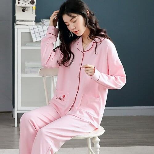 Autumn Pijama Kawaii Cotton Pajamas Set Women Pyjama Homewear Cardigan Sleepwear Plus size Loose Night Suit Female Pujamas Mujer