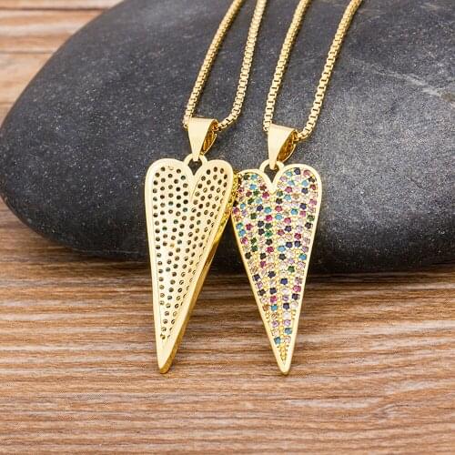Wholesale Gold Color Heart Charm Necklace Pendants Fashion Copper Rainbow Cubic Zirconia Chain Necklace Jewelry For Women Girls