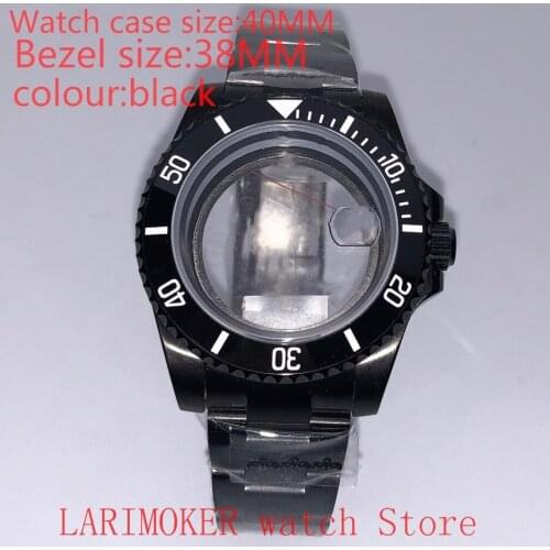 Suitable for NH35 NH36 Miyota 8215 40mm 904L stainless steel case, transparent black back cover, with bezel black
