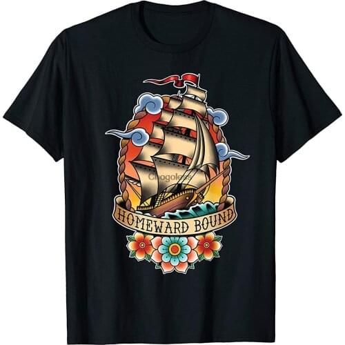 Homeward Bound Old School Traditional Tattoo Sailboat Ship TShirt
