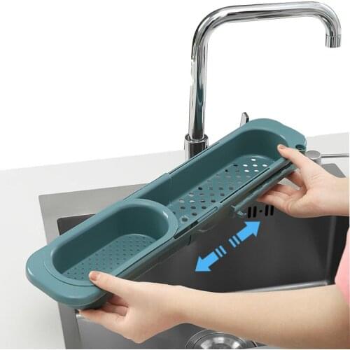 Retractable Sink Rack Kitchen Storage Rack Soap Sponge Drain Rack Basket Faucet Bracket Adjustable Bathroom Sink Storage Box