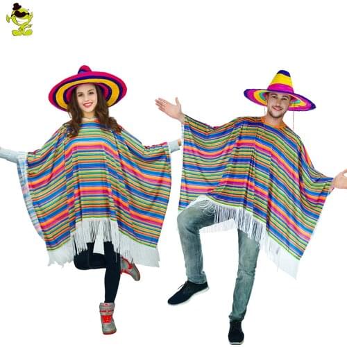 Adults Mexico Cloak Woman &Men Mexico Costume Mexico Cape For Halloween Party Fancy Dress Outfit Costumes