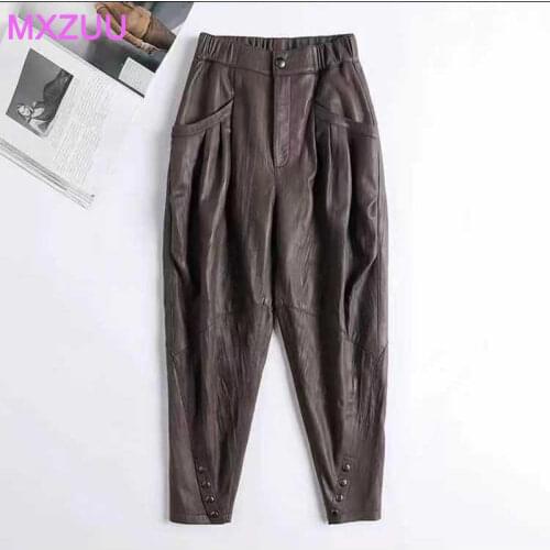 Pantalons Capris Women Sheepskin 9'Trousers Imported Tree Grain Real Leather Pantalon Femme Show Thin Grande Taille Pants Outer