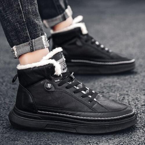 Winter High-Top Shoes Casual Cotton Shoes All-Match Fashion Sports Shoes Outdoor Trend Mens Hiking Sports Shoes Plus Velvet