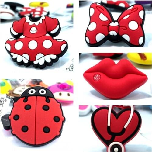 1pcs High Quality Red Lips Bowknots Shoe Models PVC shoe charms accessories/decoration fit wristbands croc JIBZ