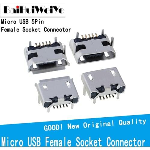 20Pcs/LOT Micro USB 5Pin Female Socket Connector B Type Female Jack Connector For Tail Charging Mobile Phone OX Horn Type