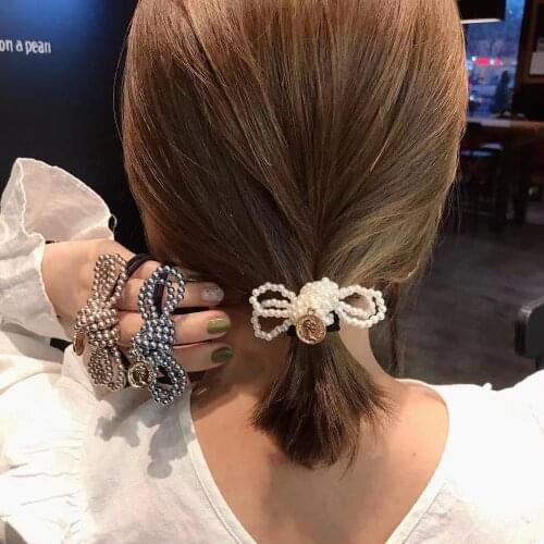 60pcs/lot DIY Simple Multi Pearl Tie Knot Bowknot Hair Band Double Deck Rubber Band Hair Styling Tools Accessories HA1333
