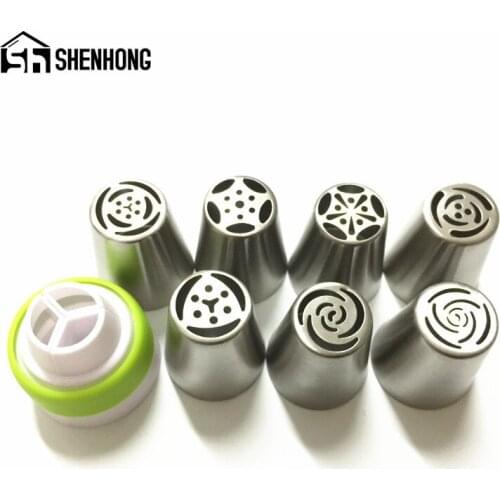 7PCS Russian Icing Piping Tips + 1 Adaptor Converter Stainless Steel Cake Decorating Nozzles Pastry Kitchen Accessories Tools