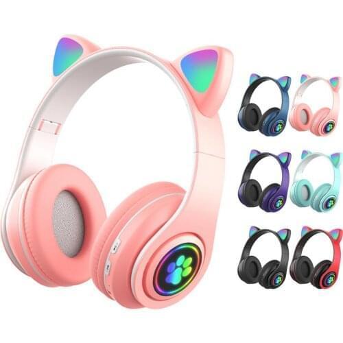 Flash Light Cute Cat Ears Blue tooth Wireless Headphone with Mic Can control LED Kid Girl Stereo Music Helmet Phone Headset Gift