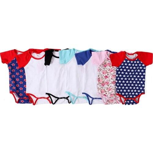 Kaiya Angel Bodysuit 4th July Short Sleeve Stars Baby Girl Clothes Summer Baby Clothing Bodysuit Floral Solid Color Newborn