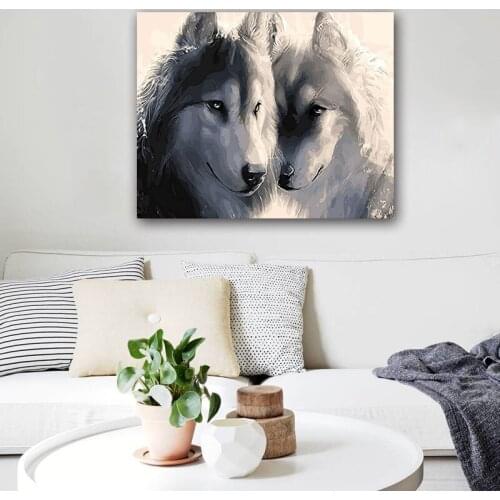 DIY colorings pictures by numbers withThe Wolf couples picture drawing painting by numbers framed Home