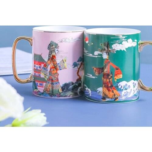 Chinese traditions water cup wedding couple cup large capacity Office mug with cover and spoon