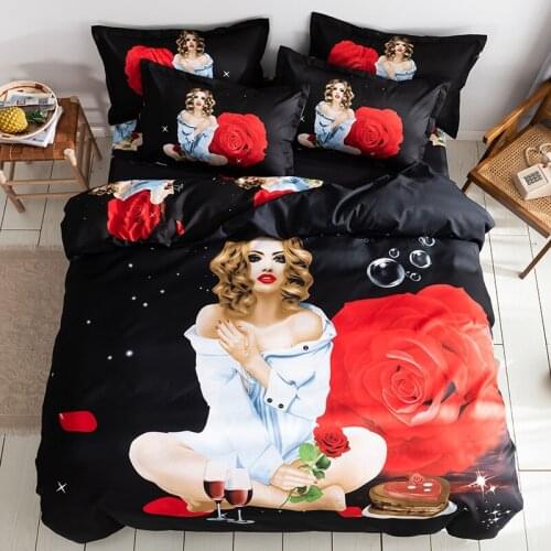 20 New Beautiful Woman Flower Romantic Wine Red Comforter Bedding Set Queen Twin Single Duvet Cover Set Pillowcase Home Luxury