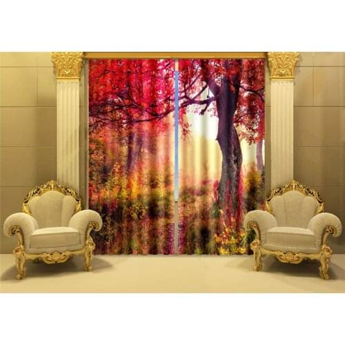 Red maple leaves 3D Blackout Window Curtains For Living room Bedding room Hotel/Office Curtain Drapes Cortinas para sala