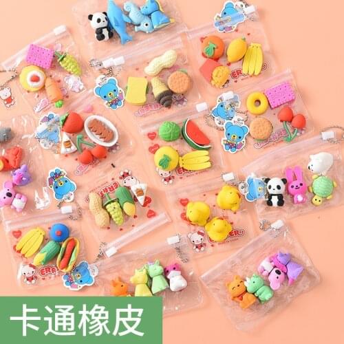 4PCS/Bag 3D Eraser Big Fruit Cuisine Shape Rubber Eraser Primary School Student Prizes Promotional Kids Stationery