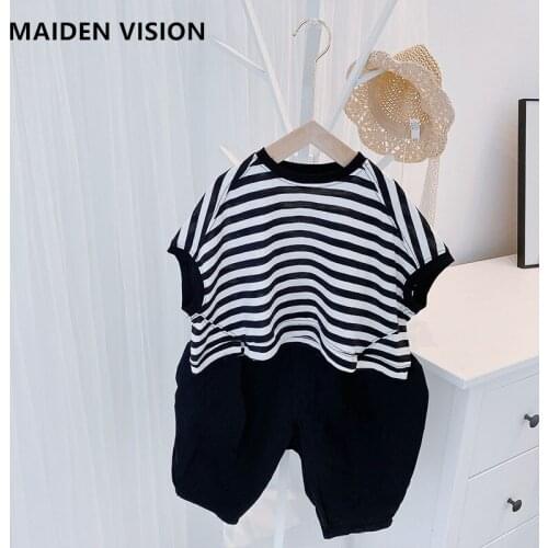 Summer fashion Girls boys Clothing Sets Korean Loose Casual Clothes stripeT-shirt pants set Outfit Kids Tracksuit Children Suit