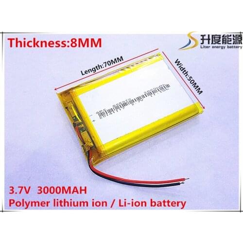 3.7V 3000mAh 805070 Lithium Polymer Li-Po li ion Rechargeable Battery cells For Mp3 MP4 MP5 GPS mobile bluetooth