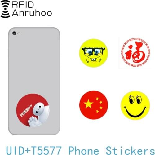 5PCS IC ID Dual Chip Smart Phone Sticker 125Khz 13.56Mhz Rewritable Duplication Tag T5577 Key UID NFC Duplicator 1K S50 Card