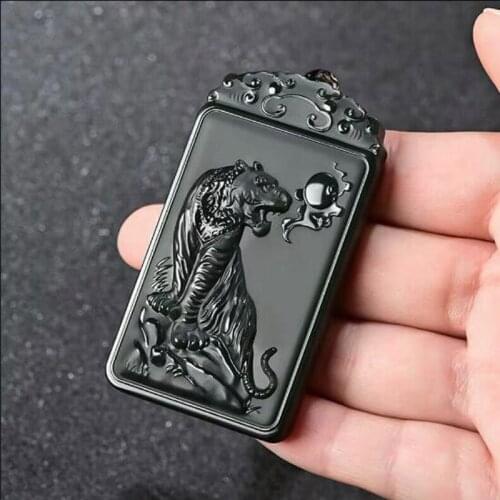 Natural Hetian Jade Carved Tiger Pendant Necklace, Amulte Lucky Jewelry Men Gifts