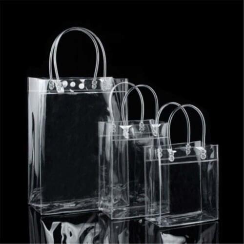 New Clear Tote Bag Transparent Purse Shoulder Handbag Eco-Friendly Waterproof Gift Bag Plastic Foldable Shopping Bag S/M/L