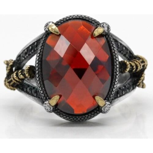 New 925 Sterling Silver Men Ring with Big Red CZ Stone Domineering Claw Vintage Punk Rings to Male Husband Turkish Jewelry Gift