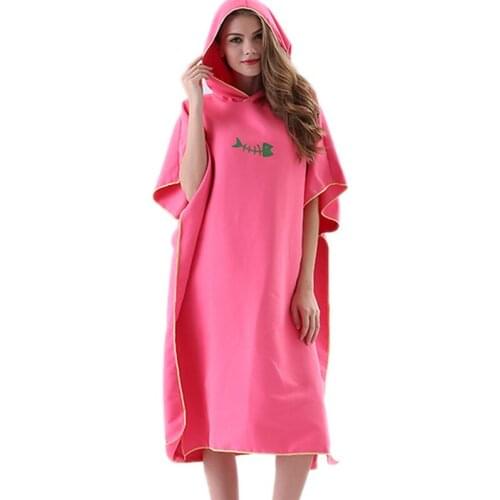 New Quick Drying Changing Robe Bath Towel Outdoor Adult Hooded Beach Towel Poncho Women Men Bathrobe Towels Swimsuit Cloak Pink