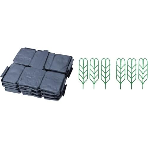 12Pcs Garden Fence Edging Cobbled Stone Lawn Edging Plant Border & 6 Pcs Leaf Shape Garden Plants Lattice Pots Supports