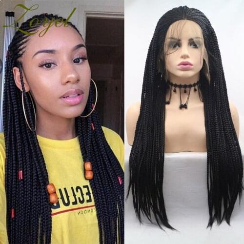 Zoyel Middle Part Braided Box Braids Wig Long Black Hair Synthetic Lace Front Wigs for Women Heat Resistant Cosplay Lace Wig