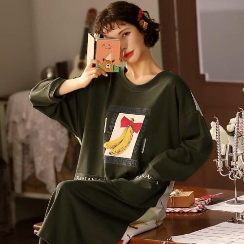 Pajamas For Women Cartoon Cute Long Sleeve Womens Nightie Cotton Autumn New Sleepwear Night Wear Ladies Plus Size 3XL Nightgown