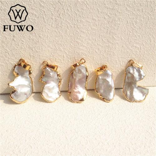 FUWO Bizarre Shape Of Pearls Pendant With 24K Gold Electroplated edge Natural Mother of Pearl Jewelry Supplies Wholesale PD527