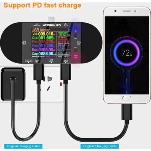 Probador USB tipo C UD24 DC5.5, voltímetro digital de 2,4 pulgadas, amperímetro, detector de voltaje de Banco de energía, Medido