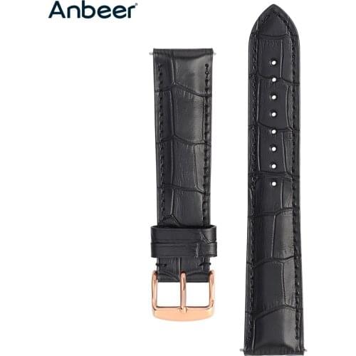 Anbeer Leather Watch Strap 18mm 20mm 22m -Alligator Grain Calf Watchband -Men Women Replacement Belt with Rose Gold Buckle