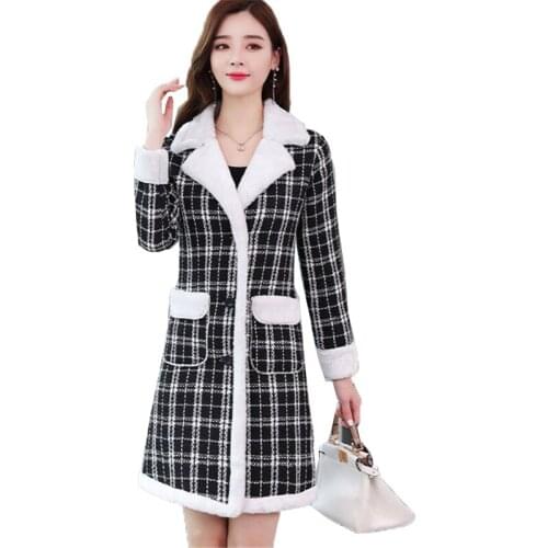 Plus Size 5XL Woolen Coat 2019 New Windbreaker Jacket Autumn Winter Thick Warm Winter Mid-Long Fashion Lattice Outerwear Parkas