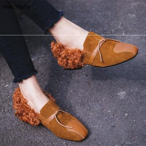 Curvy Rabbit Hair Fur Women Flats Square Toe Fringe Butterfly-knot Casual Women Shoes Cow SSuede Slip on Tassel Female Loafers