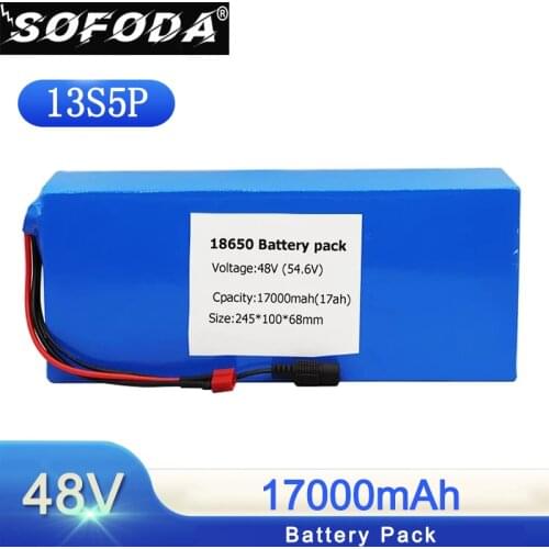 SOFODA 48V battery 48V 25ah 13S5P 18650 lithium ion battery pack 48V 25AH electric bike battery for 48V 500W 750W 1000W motor