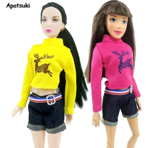 Elk Tops Hoodies Short Jean Pants Doll Clothes for Barbie Doll Outfit Suit Set Clothes for 1/6 BJD Dolls Best Christmas Gift Kid