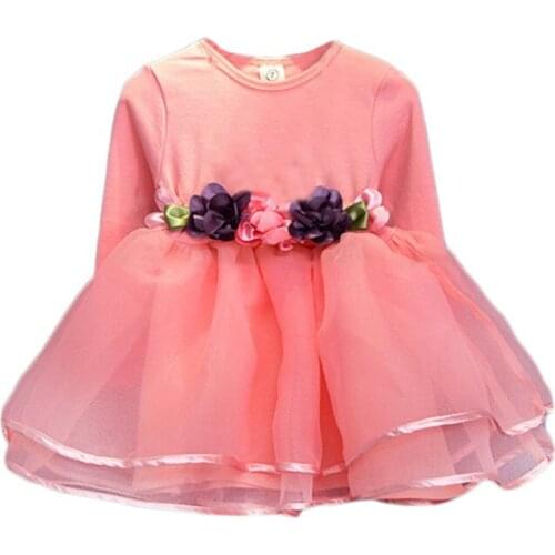 Spring Autumn Casual Children Kid Baby Girls Dress Flower Dress Soft Kids Toddler Long Sleeve Mesh Sundress Outfits Party Dress