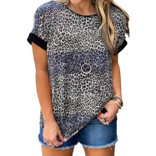 Autumn and Summer New Style Plus Size Womens 5XL Leopard Print Round Neck Short-sleeved Womens Pattern T-shirt Harajuku Tops