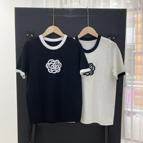 Summer 2021 Fashion womens floral knitted Tee Tops High quality T-shirt for women B555